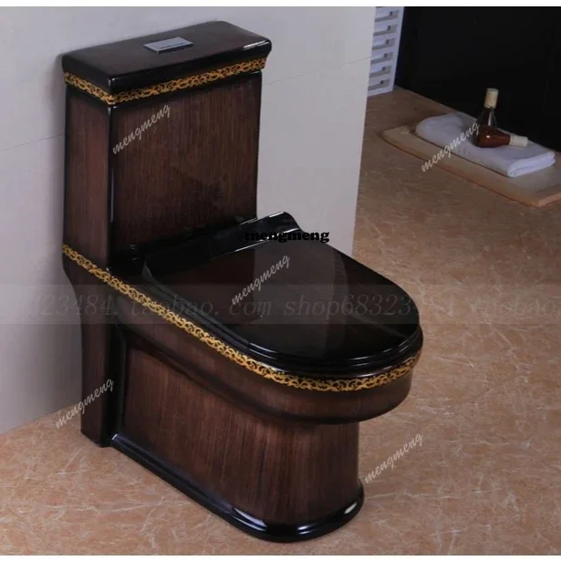 Wood grain toilet household flush toilet stone grain color personalized toilet super swirl water saving large diameter