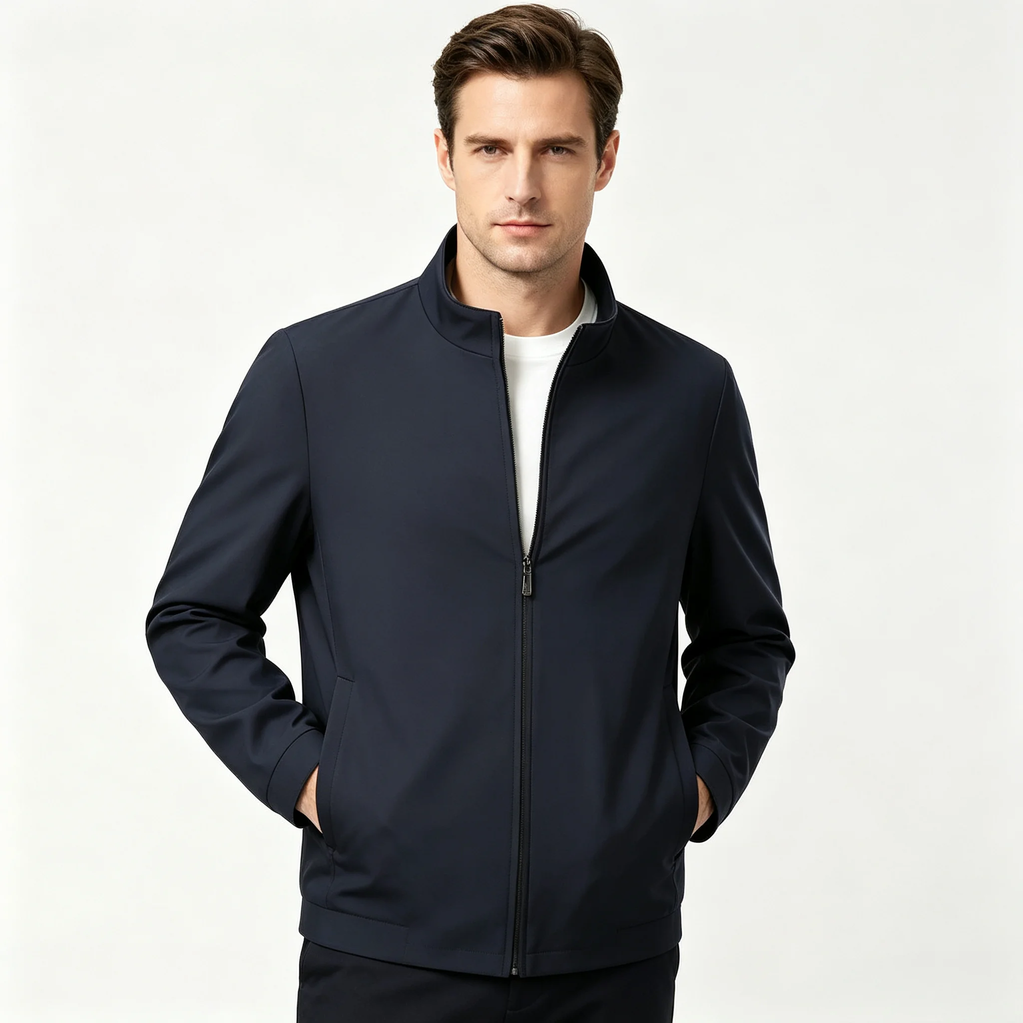 Men's Button-Up Collar Jacket Loose Fit Spring Autumn Business Casual Outerwear Polyester Fiber No Ironing Required