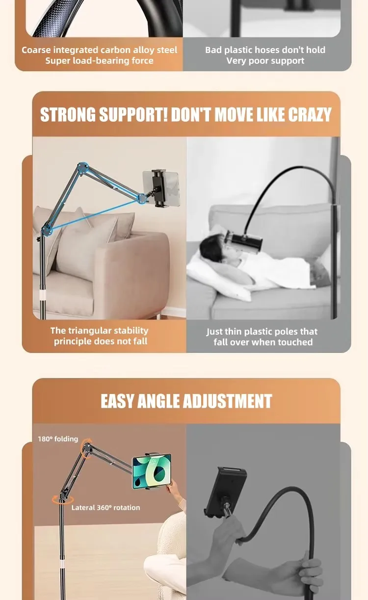 Phone Floor Stand Metal Tablet Phone Holder Flexible Long Arm Tablet Phone Holder Smartphone Mount Lazy Bracket Floor Stand