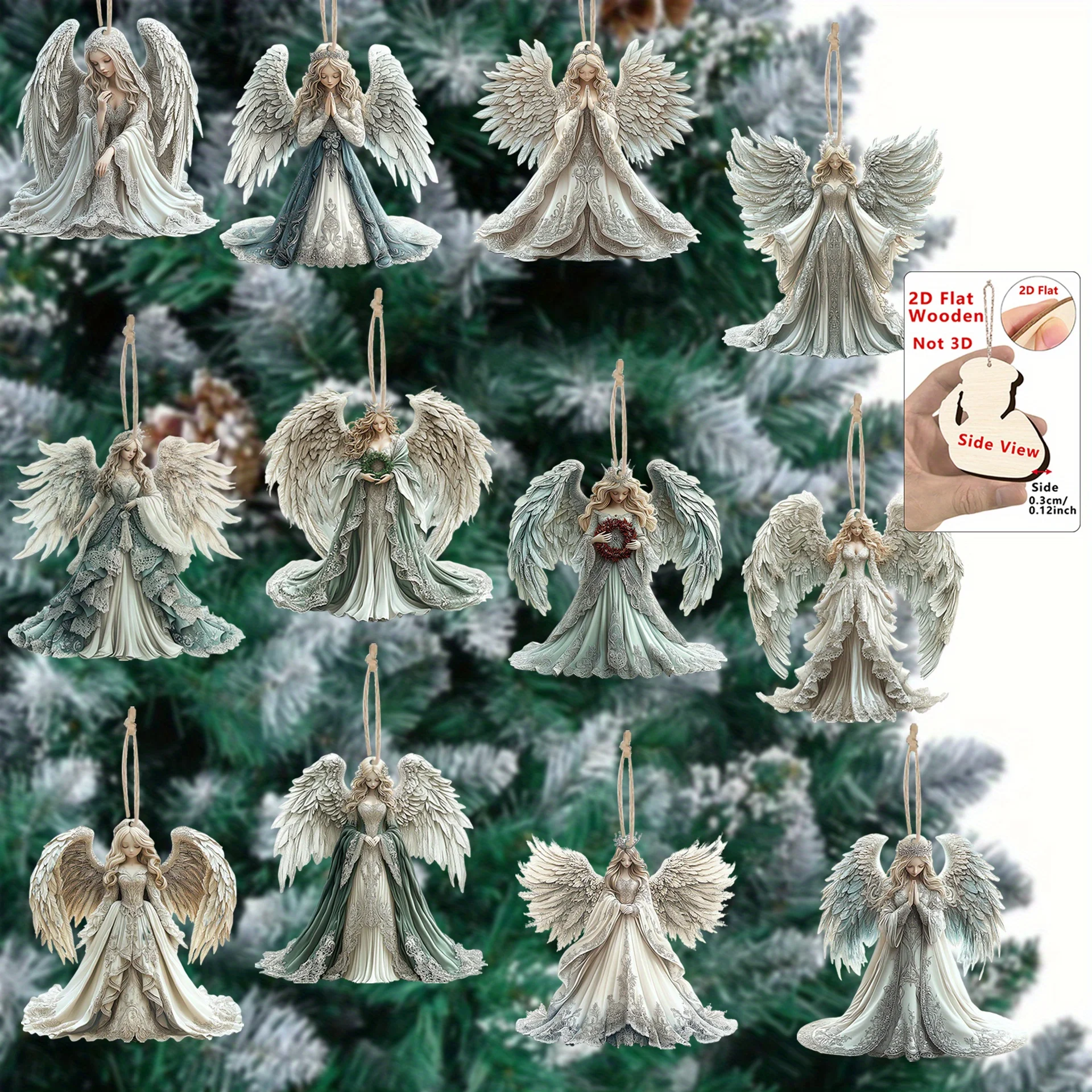 12 قطعة من المعلقات الخشبية ثلاثية الأبعاد من فيكتوريا أنجل - مثالية لمعمودية عيد الميلاد والمنزل وشجرة عيد الميلاد وحفلات أعياد الميلاد وهدية المهرجانات #1