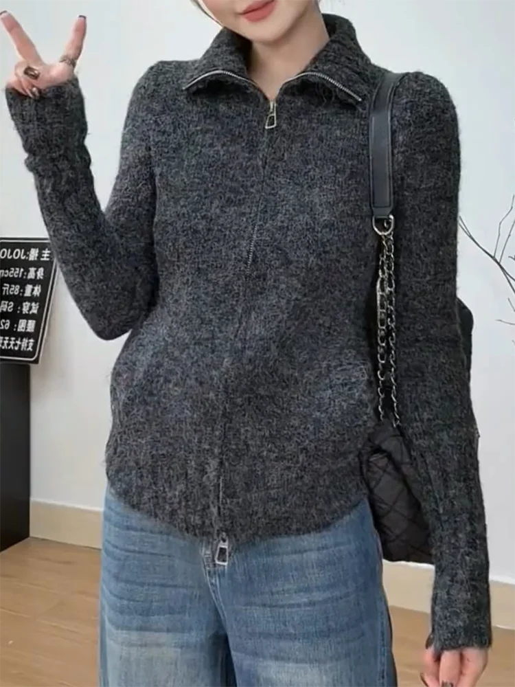 

Корейский вязаный открытый кардиган с ленивым воротником на молнии, модный утягивающий топ больших размеров на осень-зиму, Новое поступление