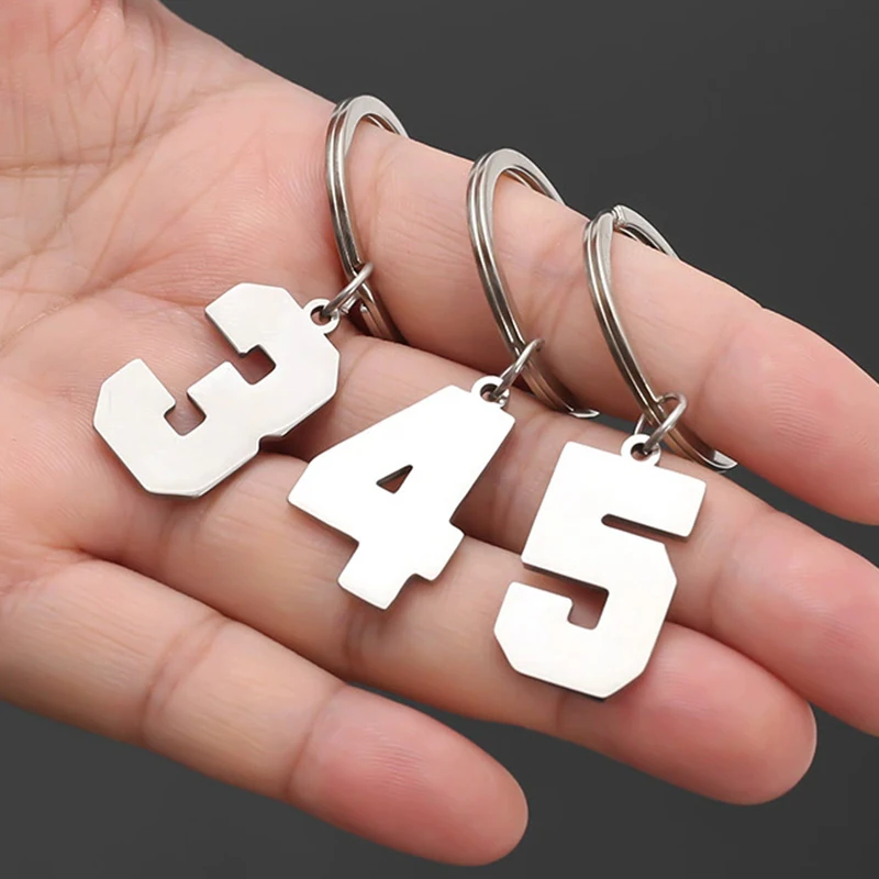 Stainless Steel Rust-Proof Arabic Number 0-9 Keychain Pendant For Women Couple Bag Charm Car Fashion Key Holder Gift