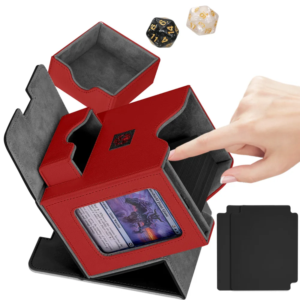 Card Deck Box With Dice Tray For MTG PU Leather Strong Magnet Card Holder Card Organizer For 100+ Sleeved Card PU Card For Magic