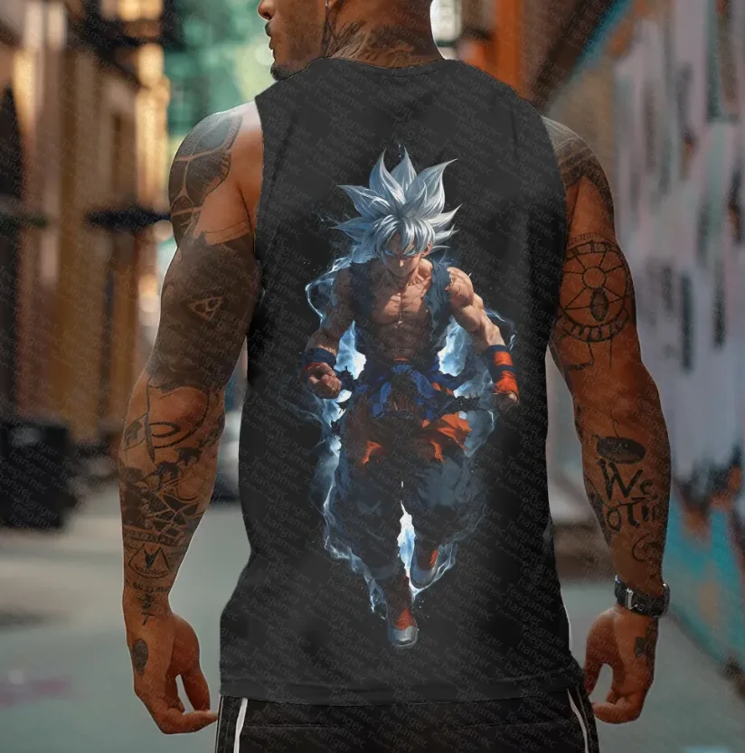 Dragon Ball Ärmellose Herrenweste, Charakterdruck, Retro-Anime-Straßenkleidung, Fitnessweste T-Shirt, Alltagskleidung
