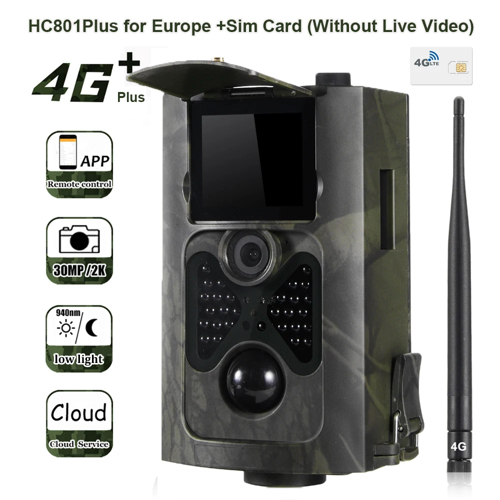 30MP 2K APP Control Trail Camera Cloud Service 4G  Wireless Wildlife Hunting Cameras Low Glow Night Vision Photo Traps HC550Plus