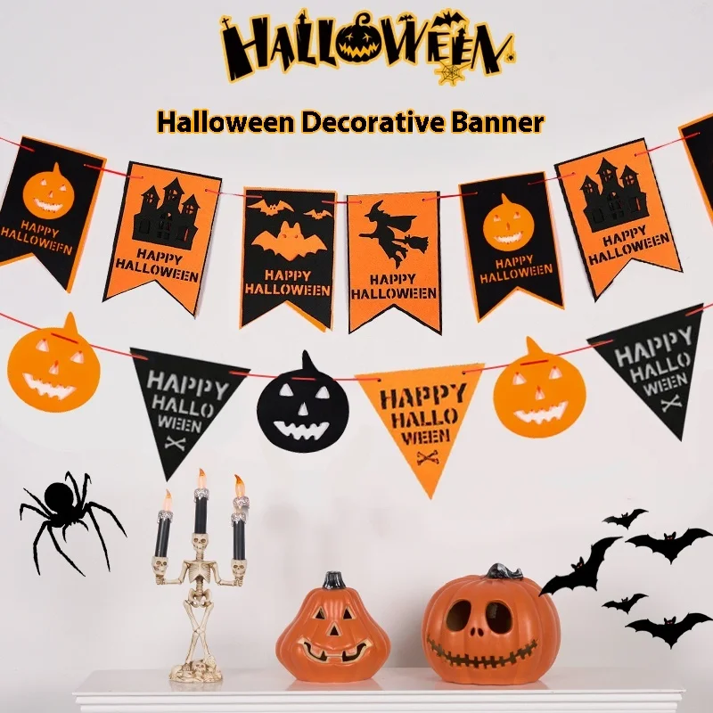 

Halloween Background Wall Decorations Pumpkin Lamp Scene Arrangement Atmosphere Costume Party Props Photo Props Hanging Flags