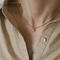 Korea Small Natural Aventurine Jade Round Pendant Necklace for Women Stainless Steel 18k Gold Plated Jewelry