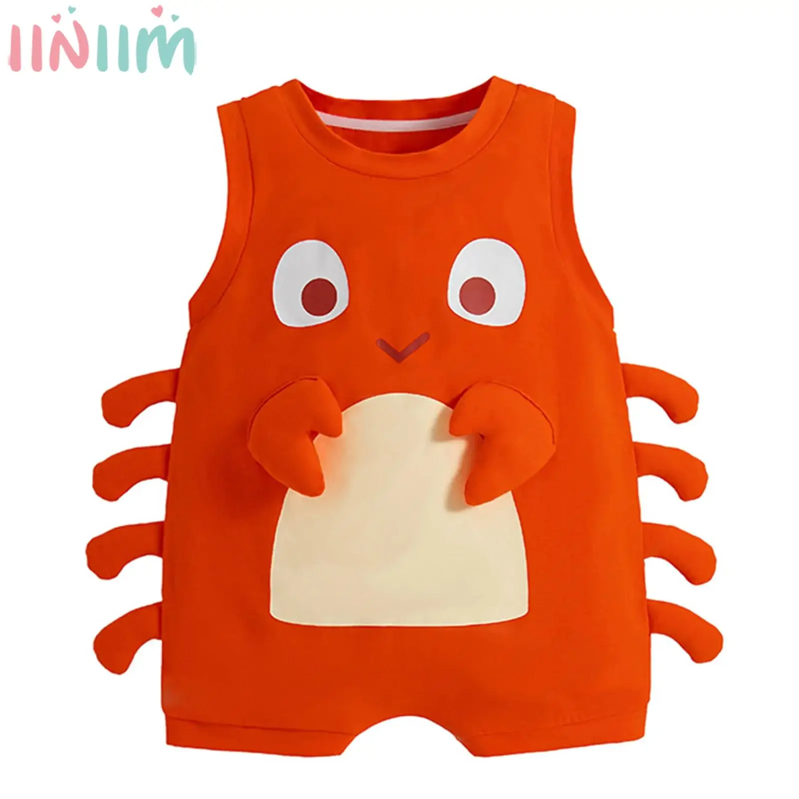 

Baby Boys Girls Cute Crab-Shaped Romper Summer Casual Sleeveless Crab Bodysuit Photography Costume Daily Party Holiday Home Wear