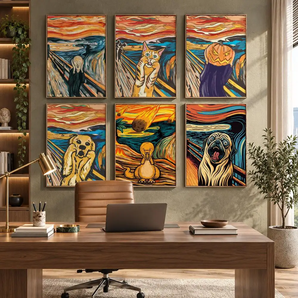 Edvard Munch Classic Expressionist Art Poster Self-Adhesive PP Paper HD Wall Decal for Study Living Room Garage DIY Gift