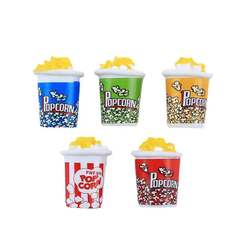 10Pcs Resin Popcorn Flatback Flat Back Cabochon DIY Dollhouse Food Ornament Miniature for Phone Case Jewelry 3D Popcorn Bucket