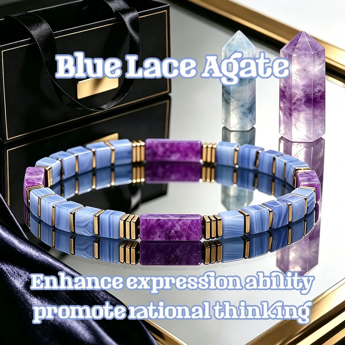 Extremely Simple Blue Wrapped Agate 5mm Square Bead Bracelet, Suitable for Daily Wear and Jewelry Gifts for Both Men and Women
