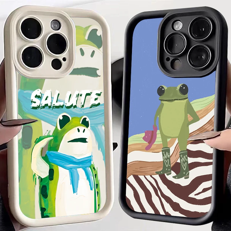 Case For iPhone 11 Cases iPhone 13 Case Cartoon Frog Print Phone Case For iPhone 15 14 12 Pro Max XS XR X 7 8 Plus SE 2022 Cover