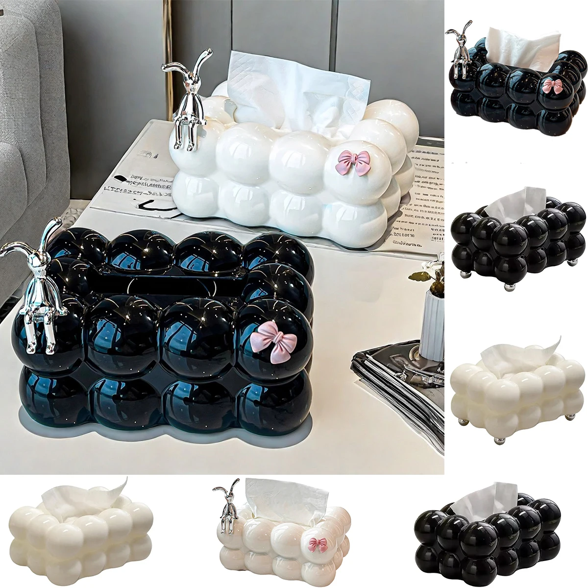 2024 New High-end Dining Table Tissue Box Cute Cotton Candy Extraction Paper Box Living Room Table Tissue Decoration Box 휴지 수납함