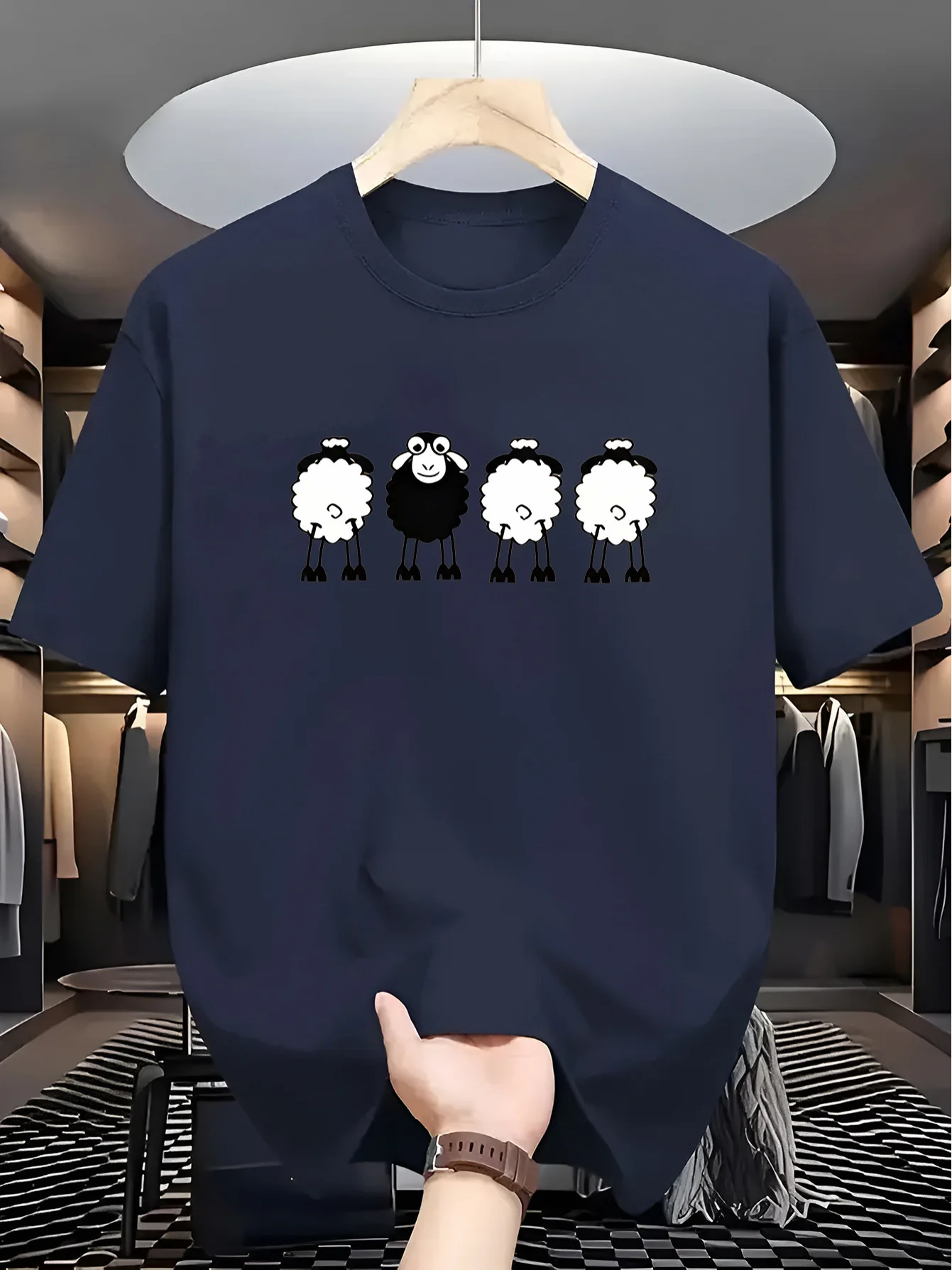 2026 Summer Men's T-shirt with Sheep Print Comfortable Soft Sweat-Resistant Casual and Fashionable Men's T-shirt