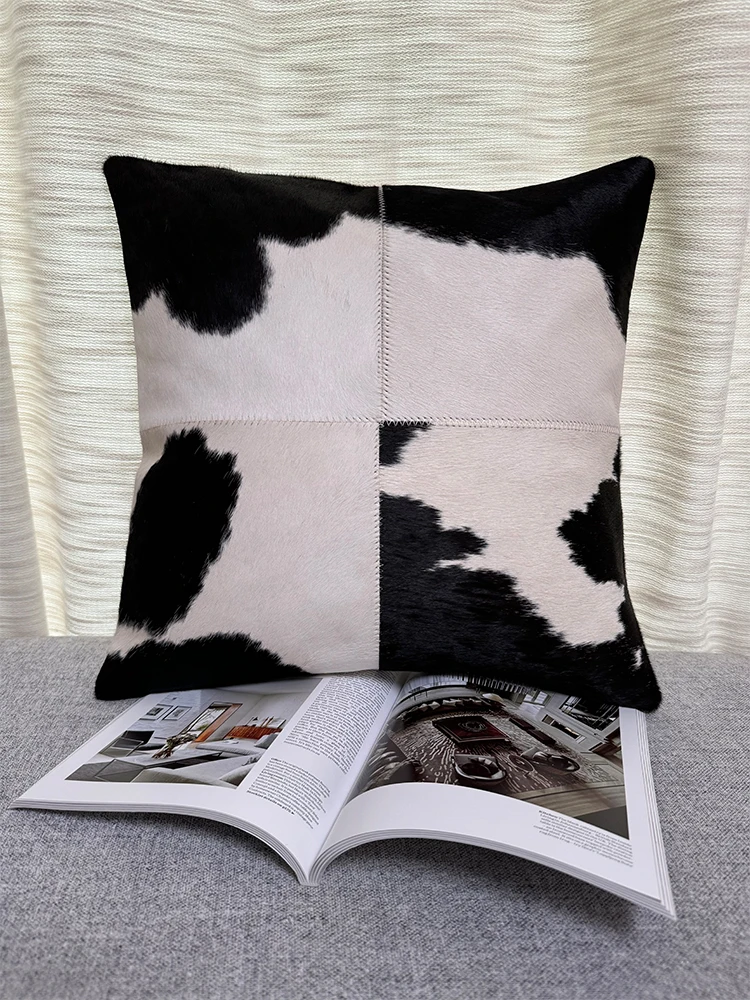 

Современная роскошная черно-белая кожаная подушка из натуральной кожи для дивана, для гостиной, образцовая, в скандинавском стиле, простой домашний декор