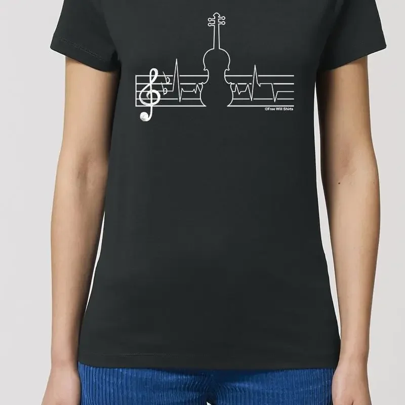 Violin Heartbeat Womens Quality T Shirt Violinist Instrument Novelty Music Notes