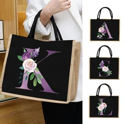 Imitation Sacks Shopping Bag Vintage Tote Bags Print Purple Letter Series Reusable Eco Grocery Storage Bags Vintage Beach Bag