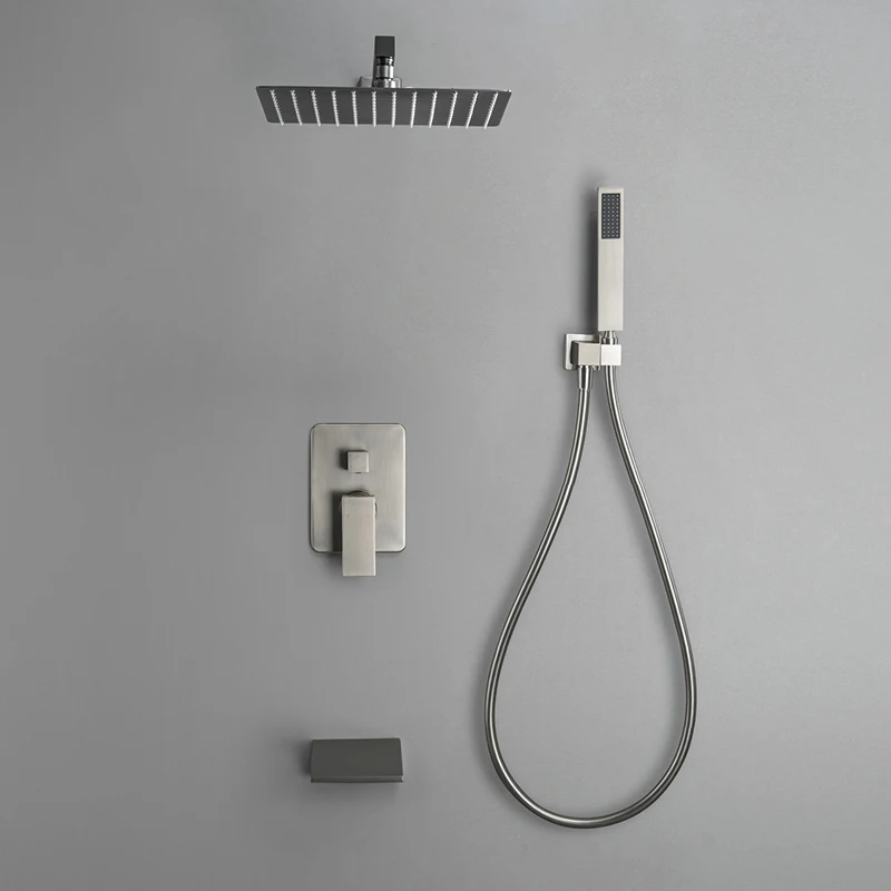 Bathroom Rain Shower System Wall Mounted Shower Faucet set with Handheld Shower Modern Bathroom Shower Mixer Combo Set Gray
