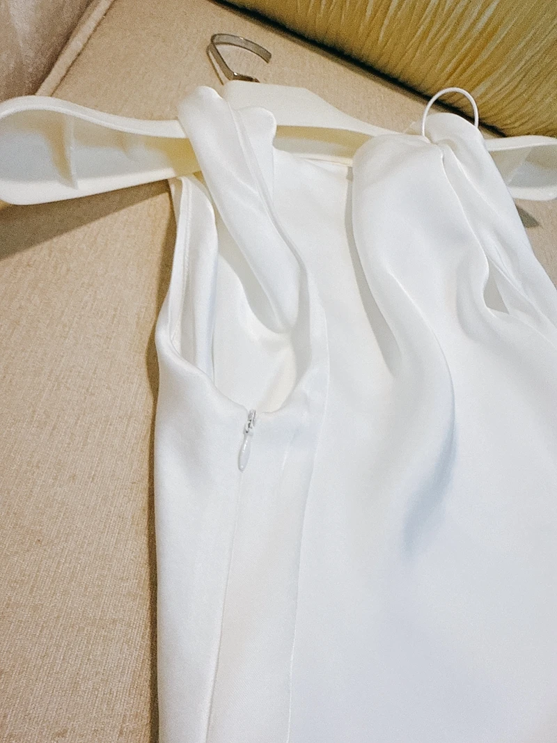 Ele Satin Fi Tail Dr Pure Want Vaion Sle Weißer, schulterfreier Rock mit hoher Taille und A-Linie ohne Sves-Seitenreißverschluss