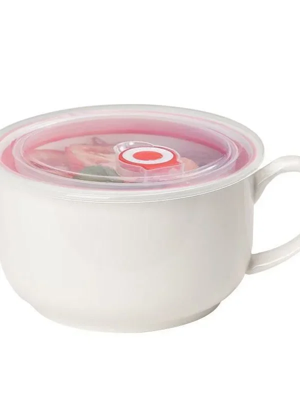 Large Size Ceramic Soup Bowl with Lid Microwavable Instant Noodles Bowl Student Dormitory Dining Hall Tableware Set Casserole