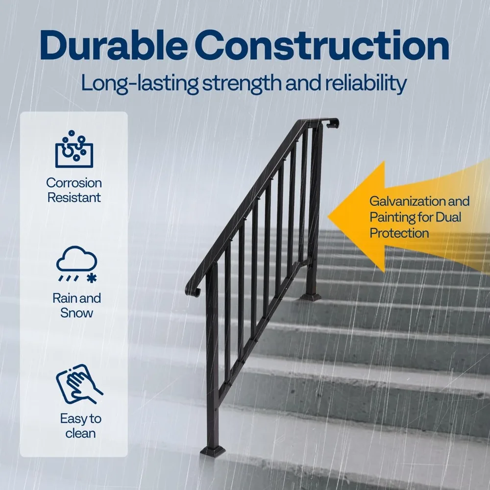 VIVOHOME 2-częściowe zakrzywione poręcze schodowe z galwanizowanej stali do użytku zewnętrznego z balustradami zabezpieczającymi