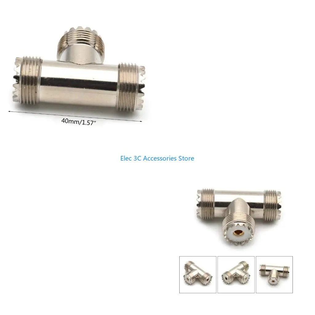 Y51A UHF PL259 إلى ثنائي UHF أنثى SO239 محول RF موصل محوري UHF T الشكل #1