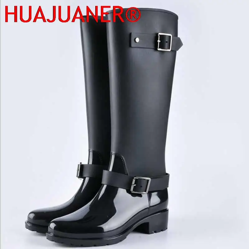 Punk-Stil Reiß verschluss hohe Stiefel Damen reine Farbe Regens tiefel Outdoor Gummi Wassers chuhe für Frauen 36-41 plus Größe