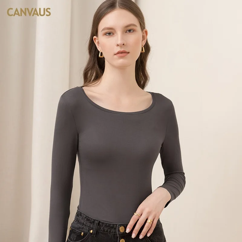 Autumn Solid Color Scoop Close-Fitting Low-Necked Underwear Blouse Women's Slim-Fit Thin Cropped Sleeve Korean Style Top