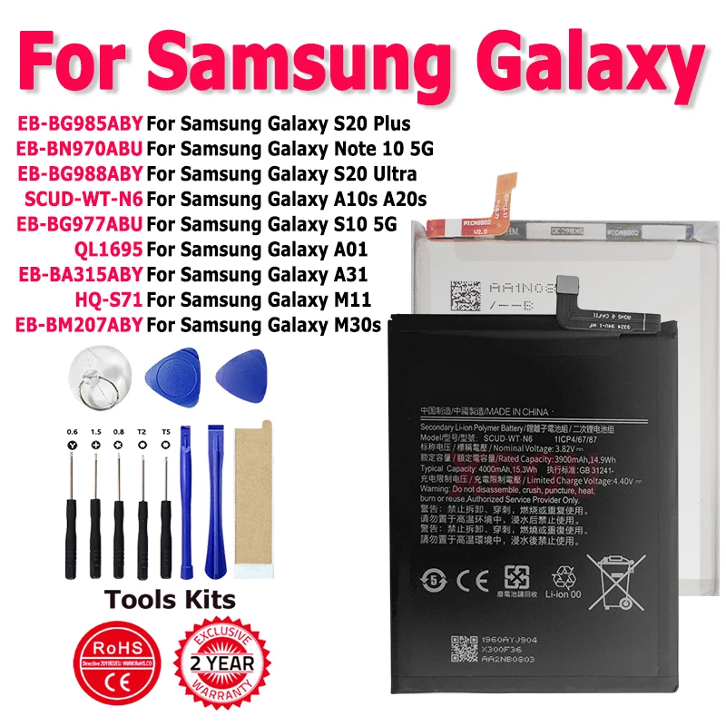 

XDOU 2025 Battery For Samsung Galaxy Note 10 NoteX S10 A01 A10S M11 5G S20 S20+ Ultra A31 2020 Edition M30s SM-M3070 SM-A2070
