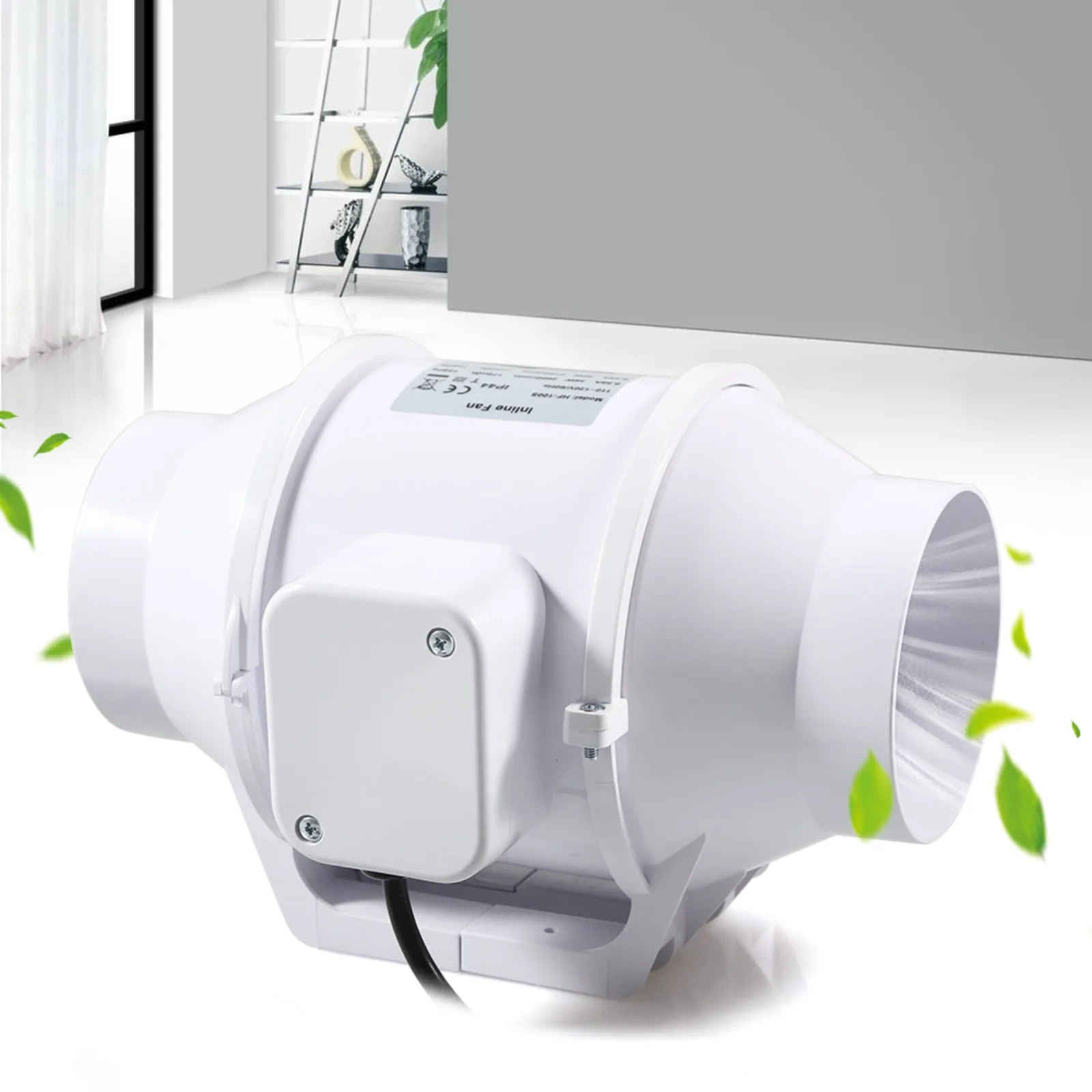 

3.82 Inch Dust Fan, 110V Pipeline Fan, Inline Duct Ventilation Fan, 133-170m³/h, fit for kitchen Study Office Ventilation, White