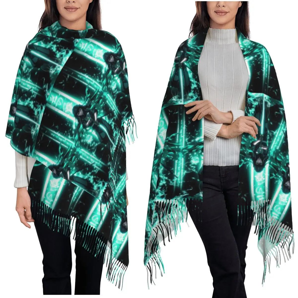 

Аниме Muichiro Tokito Demon Slayer шарф с кисточками, женские мягкие теплые шали и накидки, длинная осенне-зимняя шаль