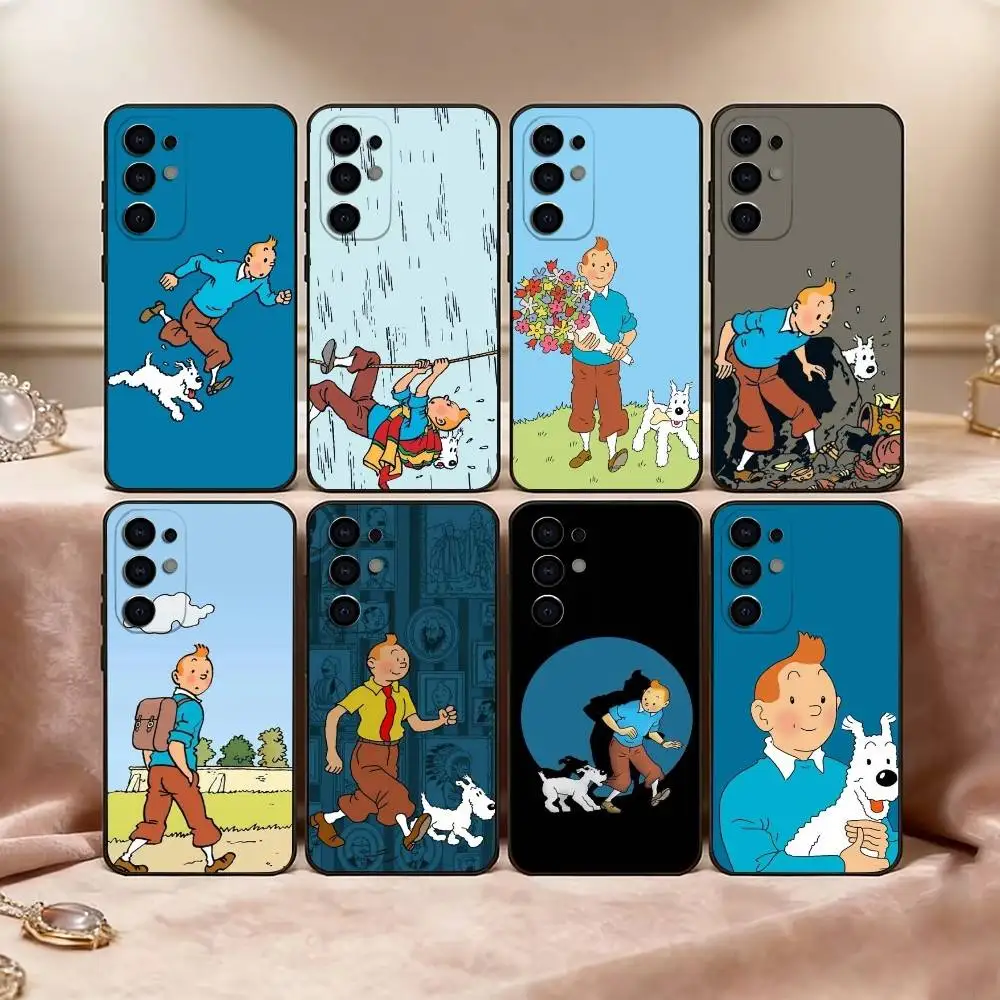 T-Tintin& D-Dog Adventure Phone Case Black Silicone Soft For Samsung S25,S24,S21,S22,S23,S30,Ultra,S20,Plus,Fe,Lite