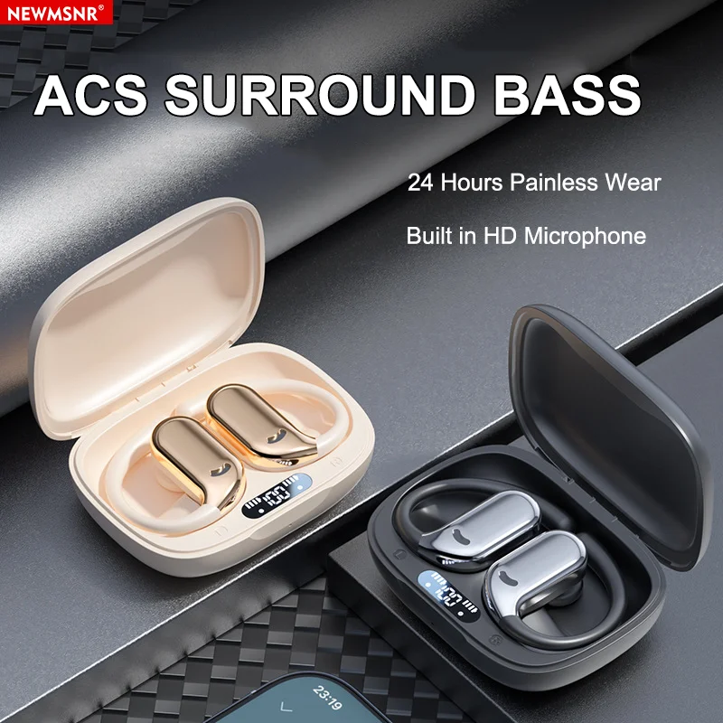 Ear Clip Earbuds 360° Surround Sound Wireless Bluetooth Headsets Noise Reduction Sports Gaming Headphones with HD Mic Earphones