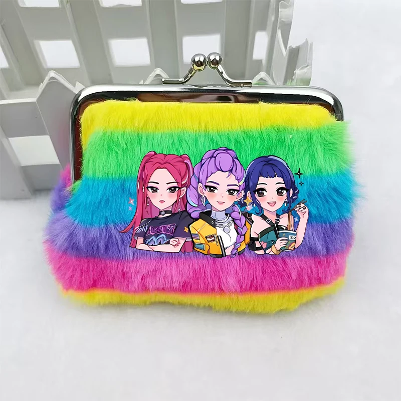Move k-pop Demon Hunters-monedero para mujer, Mini billetera con hebilla de Color arcoíris de dibujos animados, bolsa de almacenamiento de lápiz labial de felpa para mujer, regalos