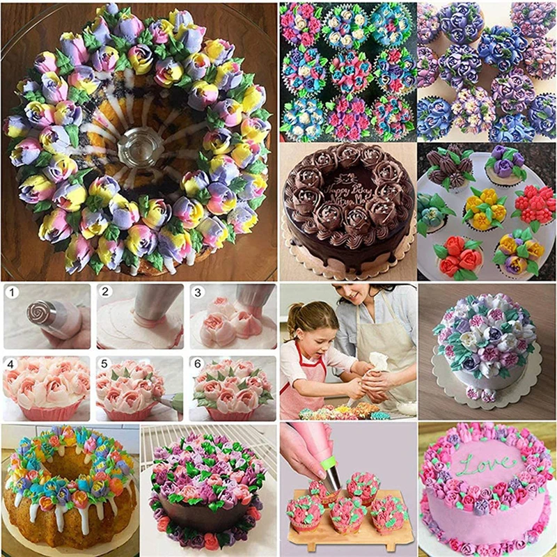 Ujng cetakan krim bunga Tulip Rusia 7/11 buah, mulut pipa Icing krim bunga baja tahan karat, alat Dekorasi kue