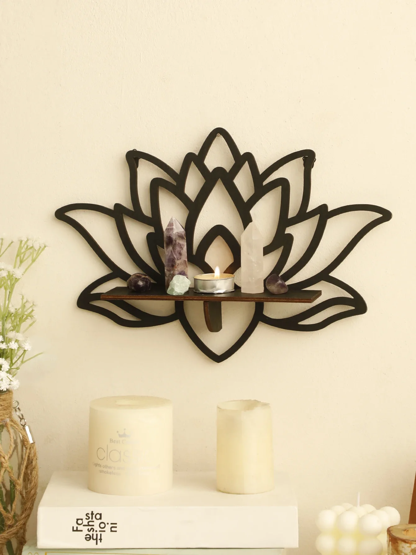 1 Pc Lotus Crystal Shelf Display Essential Oil Rack Candles Stone Floating Wall Shelf Modern Home Decoration Wall Decor Gift