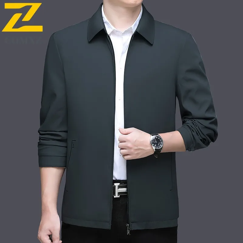 

COMXZ Spring Autumn Lapel Jacket Men Mid Age Dad Style Business Casual Civil Servant Cadre Top Lightweight Coat Loose Fit Trench