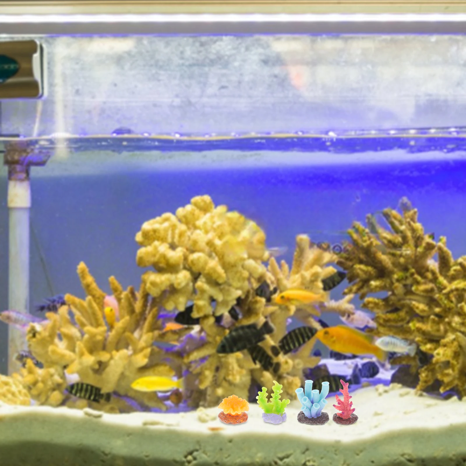 

6pcs Coral Decorations Aquarium Resin Plants Fish Tank Accessories Turtle Pond Ornament Lifelike Wear-Resistant Decorative