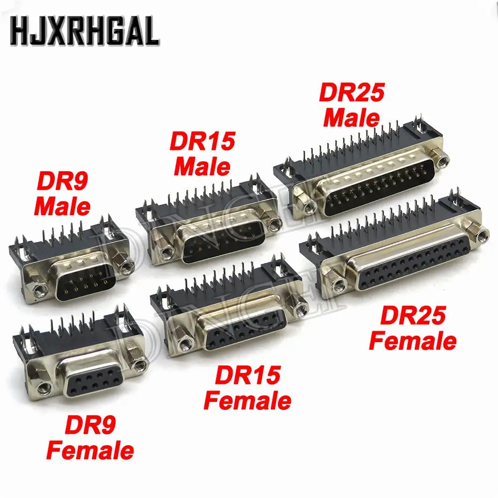 5PCS DR9 DR15 DR25 DR37 Hole/Pin Female/Male right angle Welded d-sub Connector RS232 serial port adapter DB9 9/15/25/37 pin