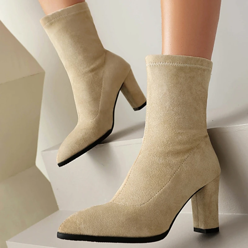 

Элегантные женские ботильоны, черные, бежевые, зеленые короткие носки, ботинки на каблуке, вечерние туфли, женские большие размеры 45, новинка 2024, зима-осень