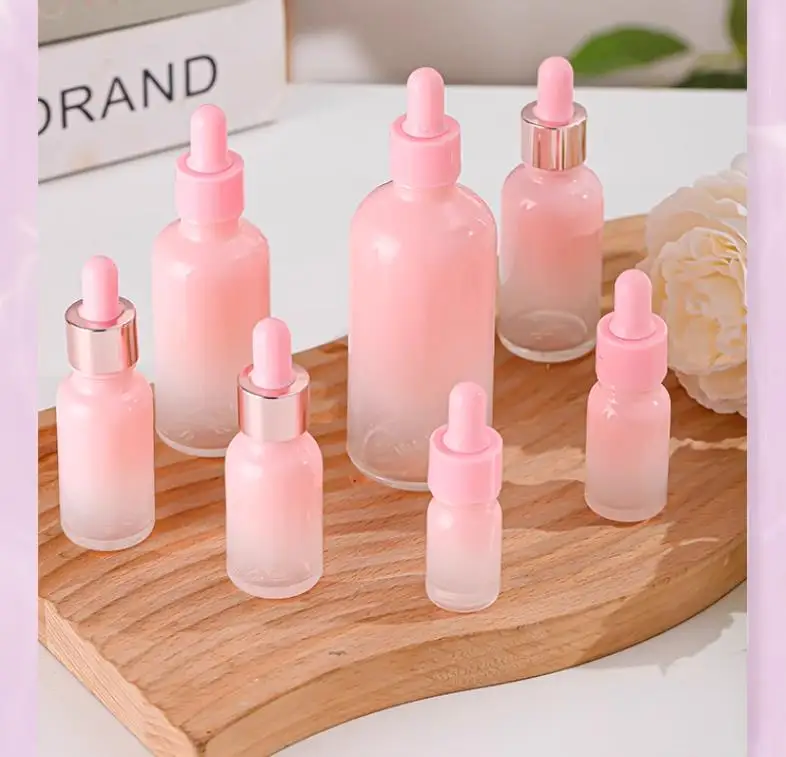 5pcs 5ml-100ml Gradient Pink Empty Glass Dropper Bottle Essential Oil Aromatherapy Liquid Reagent Refillable Container