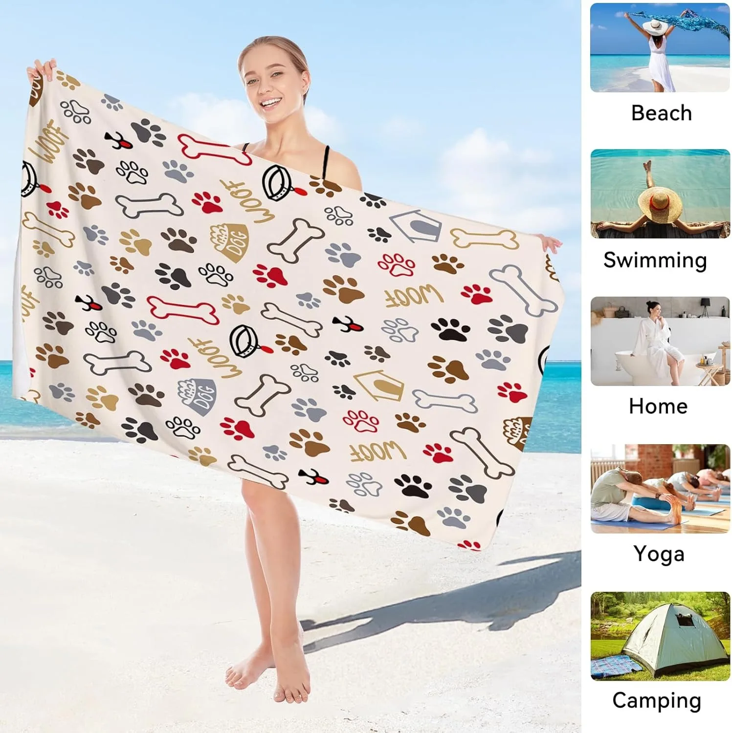 Bone Dog's footmark Beach Towel for Family stuffs friend Gifts Quick-Dry For Bath Yoga Tourism Beach GYM Camping Swimming towels