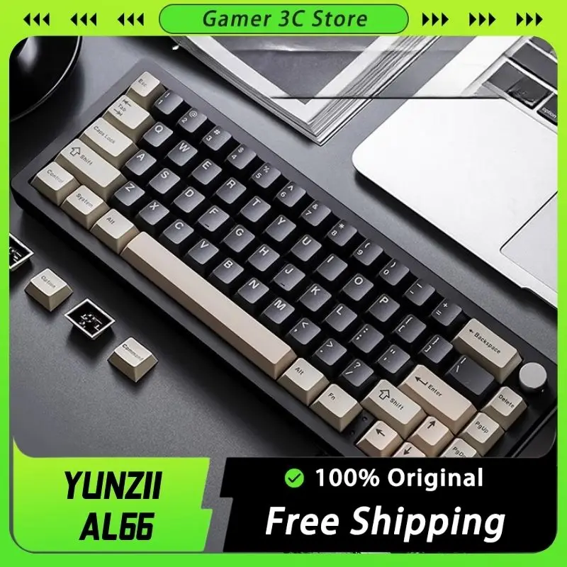 YUNZII AL66 Silver CNC Aluminum Knob Wireless Bluetooth/2.4G/Wired 66-Key Hot Swap Gasket Mounted RGB Mechanical Gaming Keyboard