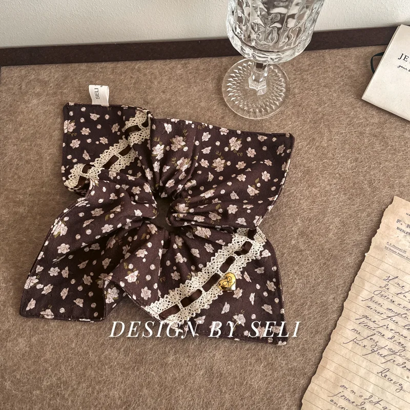 Hera Muse ~ Ikat Rambut Usus Besar Renda Polkadot Cinta Emas Perancis Bunga Retro Aksesori Rambut Ikat Rambut Canggih Temperamen