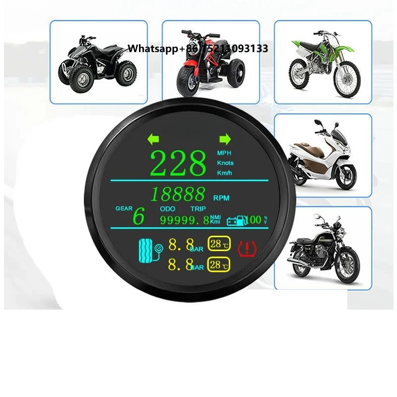 85mm Universal GPS Speedometer Tachometer Fuel Tire Pressure Gauge for 12V Motorcycle