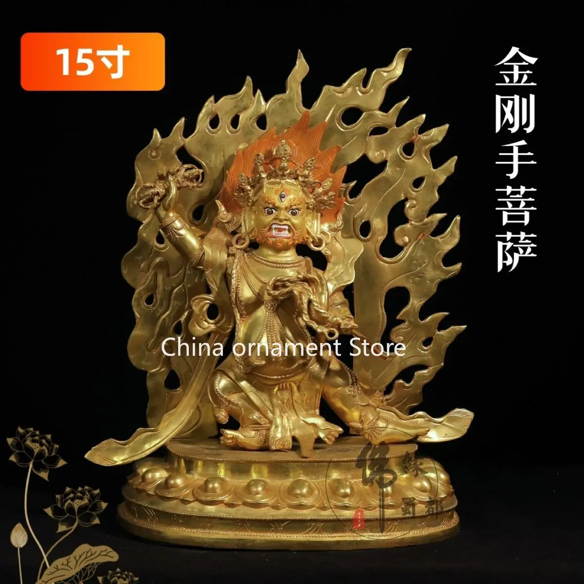 Vajra Hand Bodhisattva, one foot five high 45cm pure copper gilt Buddha statue, Tibetan Tantra, can hold pure copper