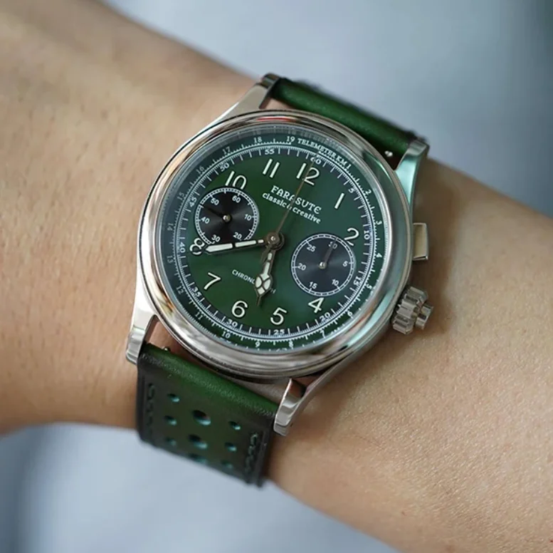 FARASUTE Men Chronograph Watch 40mm Panda Manual Winding Mechanical Wristwatch Sapphire Mirror ST19 Mov. Luminous