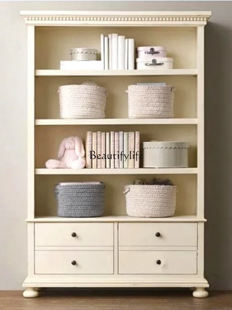 

4*Ivory white solid wood bookcase European simple all solid wood open American storage cabinet