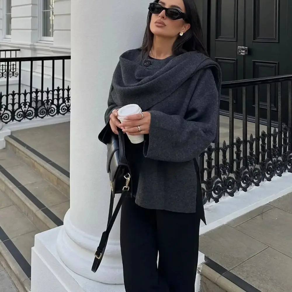 

Fashion Retro Elegant Coat Women Long Sleeve Irregular Scarf Demi-season Cape Chic Wind-proof Scarf Knit Coat Top Streetwear