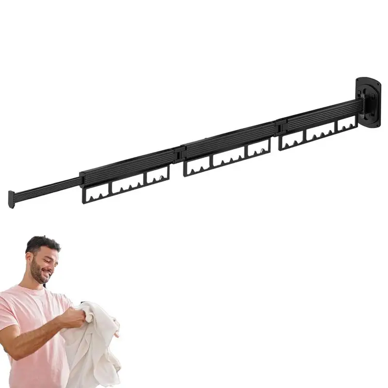 

Wall Clothes Rack Retractable Clothing Rack 540 Degrees Rotatable Folding Hangers Aluminum Carbon Steel Laundry Accessories